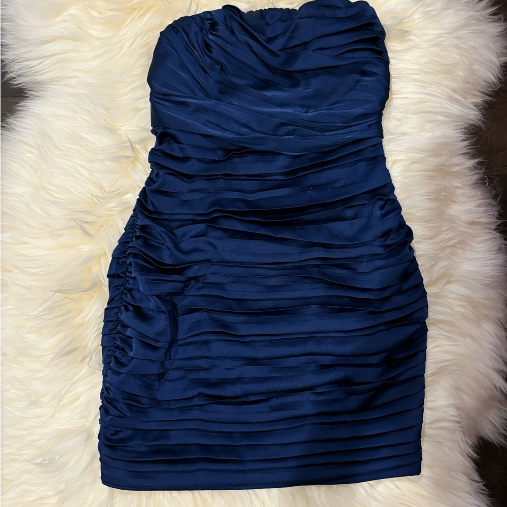 Express Midnight Blue Ruched Mini Dress - Picture 2 of 3
